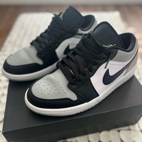 Air Jordan 1 Low Lt Smoke Grey, Black, and White Sneakers - Picture 2 of 5